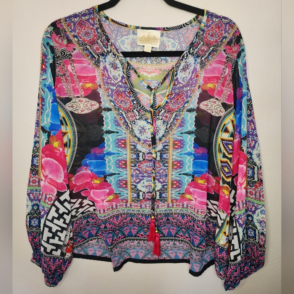 Asa kaftan boho beautiful multi color top size M